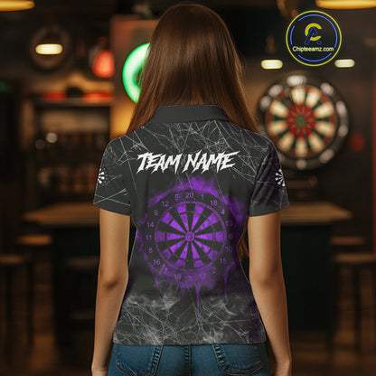 Black And Purple Smoke Grim Reaper Funny Dart Shirts For Women Custom Dart Jerseys, Darts Clothing TDM4006