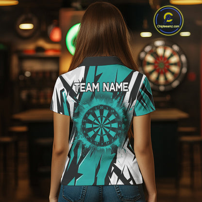 Turquoise Darts Jerseys For Women Custom Darts Team Shirts Polo & Quarter Zip, Darts Clothing TDM4008