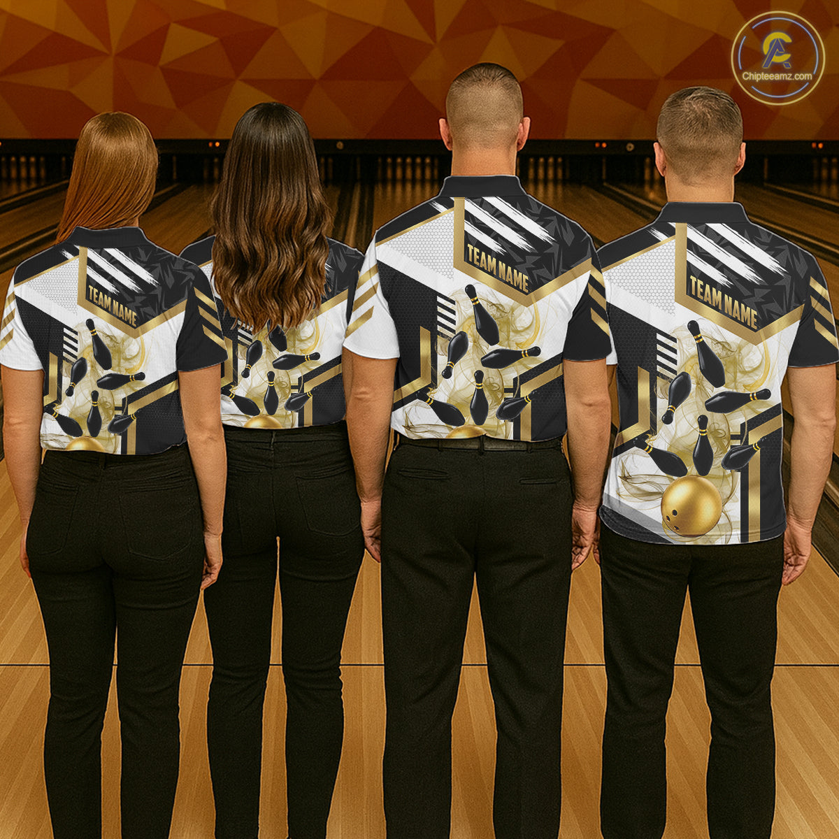 Custom Smoke Bowling Pins Polo & Quarter Zip Shirt For Men, Bowling League Team Jersey |Gold TDM6521