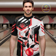 Load image into Gallery viewer, Custom Smoke Bowling Pins Polo &amp; Quarter Zip Shirt For Men, Bowling League Team Jersey |Red TDM6523