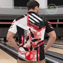 Load image into Gallery viewer, Custom Smoke Bowling Pins Polo &amp; Quarter Zip Shirt For Men, Bowling League Team Jersey |Red TDM6523