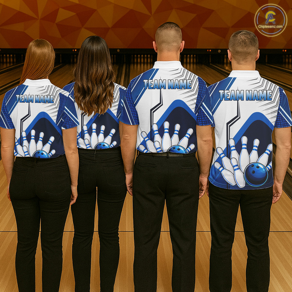 Custom White And Blue Bowling Ball Polo & Quarter Zip For Women, Bowling Team Shirts, Bowling Jersey TDM6525