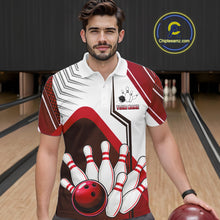 Load image into Gallery viewer, Custom White And Red Bowling Ball Polo &amp; Quarter Zip For Men, Bowling Team Shirts, Bowling Jersey TDM6526