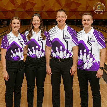 Custom White And Purple Bowling Ball Polo & Quarter Zip For Women, Bowling Team Shirt, Bowling Jersey TDM6527