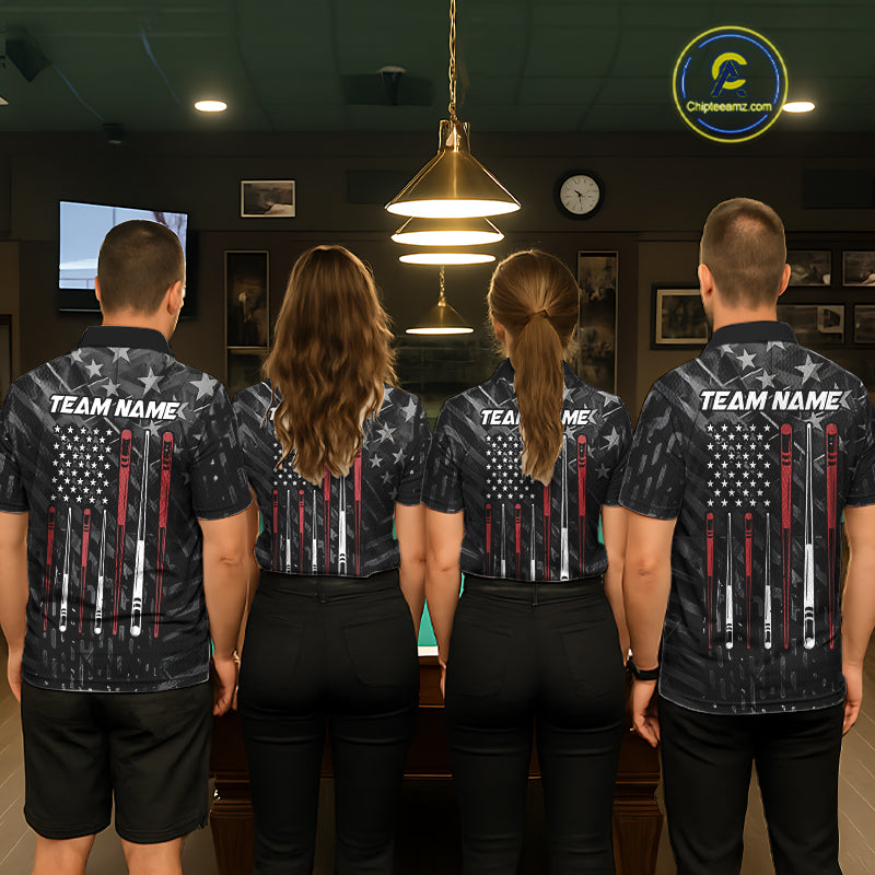 Custom Black US Flag Billiard Shirt For Men Custom Patriotic Billiard Team Jersey Polo & 1/4 Zip TDM6530