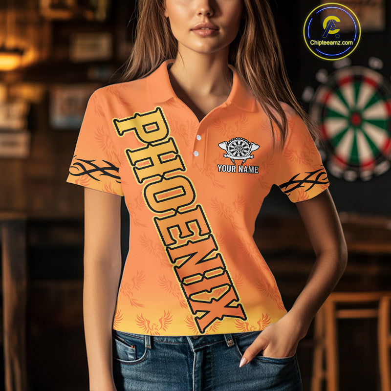 Personalized Yellow Phoenix Dartboard Women's Darts Shirt - Custom Name For Players NYN0518
