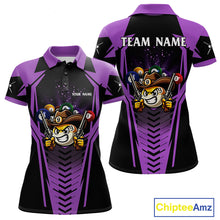 Load image into Gallery viewer, Purple 9 ball cowboy billiard polo shirt for women with funny pool team graphics.