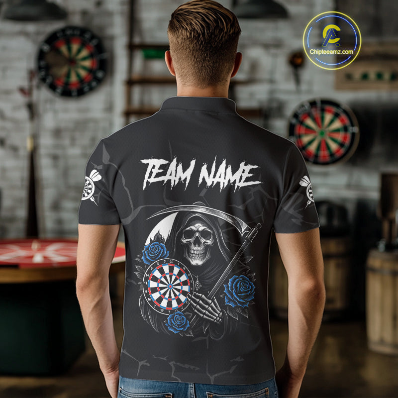 Personalized Blue Funny Skull Roses Darts Shirt For Men Custom Darts Team Jersey, Darts Outfit TDM4355