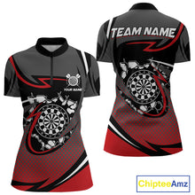 Load image into Gallery viewer, Funny Crack Dartboard Red Darts Polo &amp; Quarter Zip Custom Darts Shirt For Women Darts Team Jersey TDM5006