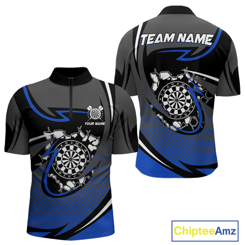Funny Crack Dartboard Blue Darts Polo & Quarter Zip Custom Darts Shirt For Men Darts Team Jersey TDM5007