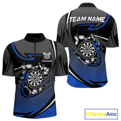Funny Crack Dartboard Blue Darts Polo & Quarter Zip Custom Darts Shirt For Men Darts Team Jersey TDM5007