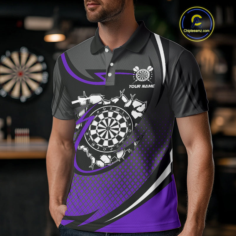 Funny Crack Dartboard Purple Darts Polo & Quarter Zip Custom Darts Shirt For Men Darts Team Jersey TDM5008