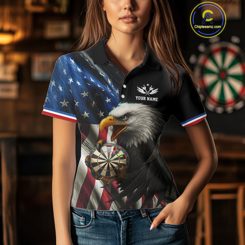 American Flag Eagle Darts Shirt For Women Custom Patriotic Darts Jersey Team Polo & Quarter Zip TDM5012