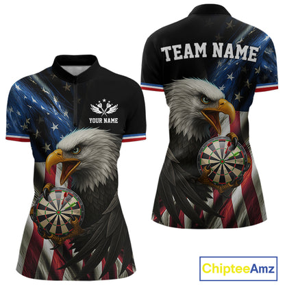 American Flag Eagle Darts Shirt For Women Custom Patriotic Darts Jersey Team Polo & Quarter Zip TDM5012