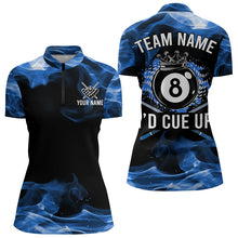 Load image into Gallery viewer, I'd Cue Up 8 Ball Pool Crown Blue Flaming Custom Billiard Shirts For Women, Funny Billiard Jerseys TDM3233