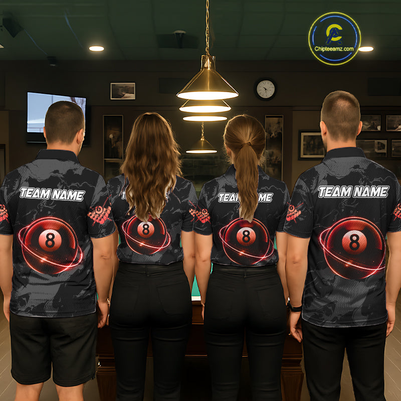 Custom Red And Black 8 Ball Pool Eagle Paint Billiard Shirts For Men Team League Billiard Jersey TDM5474