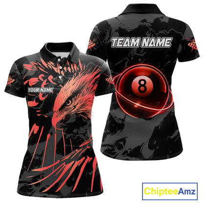 Custom Red And Black 8 Ball Pool Eagle Paint Billiard Shirts For Women Team League Billiard Jersey TDM5474