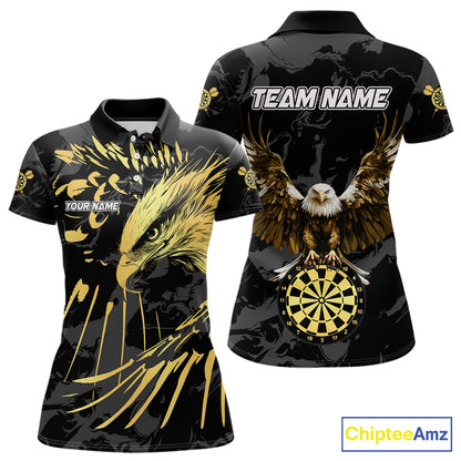 Black And Gold Custom Eagle Paint Darts Shirt For Women, Darts League Jersey Team Polo & 1/4 Zip TDM5475