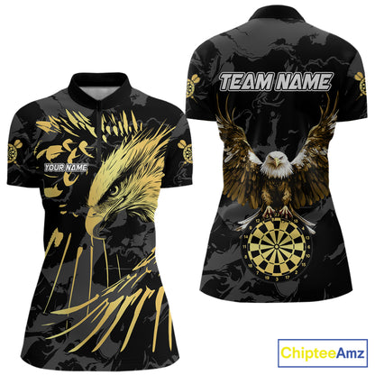 Black And Gold Custom Eagle Paint Darts Shirt For Women, Darts League Jersey Team Polo & 1/4 Zip TDM5475