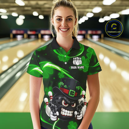 Personalized St Patrick Day Bowling Shirt For Women, Funny Shamrock Luckiest Bowling Team Jersey TDM5746