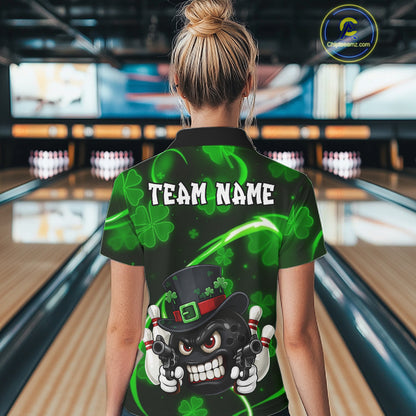 Personalized St Patrick Day Bowling Shirt For Women, Funny Shamrock Luckiest Bowling Team Jersey TDM5746