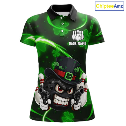 Personalized St Patrick Day Bowling Shirt For Women, Funny Shamrock Luckiest Bowling Team Jersey TDM5746