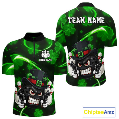 Personalized St Patrick Day Bowling Shirt For Men, Funny Shamrock Luckiest Bowling Team Jersey TDM5746