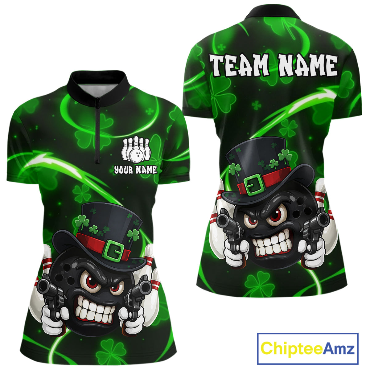 Personalized St Patrick Day Bowling Shirt For Women, Funny Shamrock Luckiest Bowling Team Jersey TDM5746