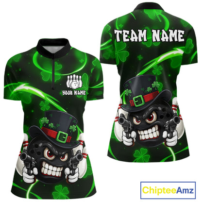 Personalized St Patrick Day Bowling Shirt For Women, Funny Shamrock Luckiest Bowling Team Jersey TDM5746