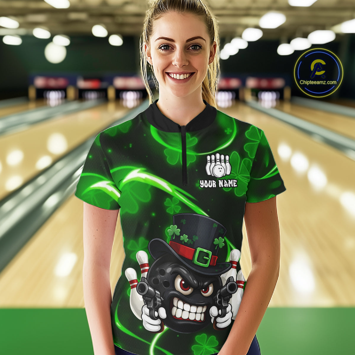 Personalized St Patrick Day Bowling Shirt For Women, Funny Shamrock Luckiest Bowling Team Jersey TDM5746