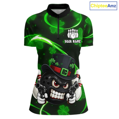 Personalized St Patrick Day Bowling Shirt For Women, Funny Shamrock Luckiest Bowling Team Jersey TDM5746