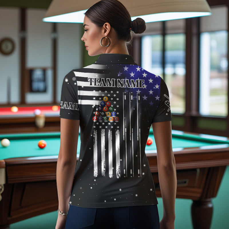 It's The Skill Custom American Flag Women Billiard Shirt Funny Billiard Jersey|Black TDM3571