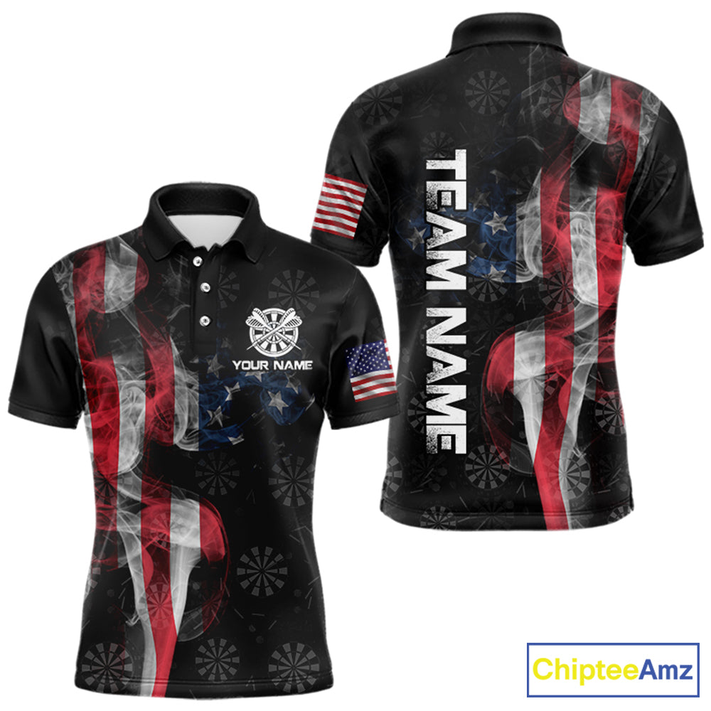 Smoke American Flag Dart Shirt with pocket Custom Patriotic Men Dart Jersey TDM3577