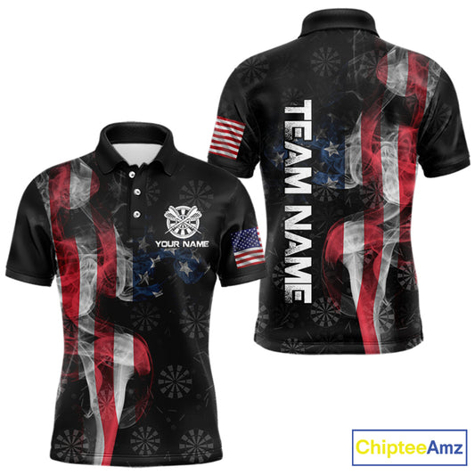 Smoke American Flag Dart Shirt with pocket Custom Patriotic Men Dart Jersey TDM3577