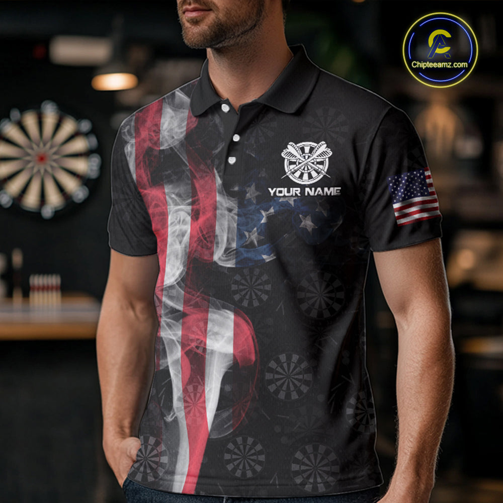 Smoke American Flag Dart Shirt with pocket Custom Patriotic Men Dart Jersey TDM3577