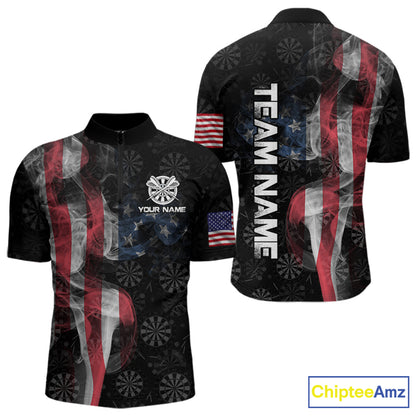 Smoke American Flag Dart Shirt with pocket Custom Patriotic Men Dart Jersey TDM3577