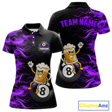 Load image into Gallery viewer, Purple Flaming Funny Beer 8 Ball Billiard Shirt For Women Custom Pool Team Jersey Polo &amp; 1/4 Zip TDM5938