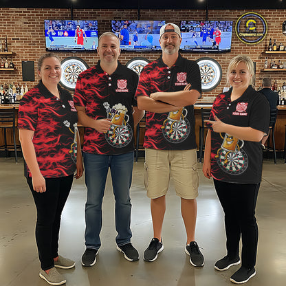 Red Flaming Dartboard Funny Beer Darts Shirt For Women Custom Darts Jersey Team Polo & 1/4 Zip TDM5939