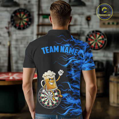 Blue Flaming Dartboard Funny Beer Darts Shirt For Men Custom Darts Jersey Team Polo & 1/4 Zip TDM5940