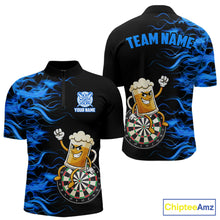 Load image into Gallery viewer, Blue Flaming Dartboard Funny Beer Darts Shirt For Men Custom Darts Jersey Team Polo &amp; 1/4 Zip TDM5940