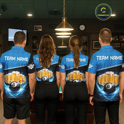 Black And Blue Funny Beer 8 Ball Billiard Jersey For Women Custom Pool Team Shirt Polo & 1/4 Zip TDM5942