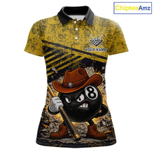 Load image into Gallery viewer, Yellow Grunge Funny 8 Ball Billiard Shirt For Women Custom Pool Team Jersey Polo &amp; 1/4 Zip TDM6355