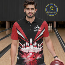 Load image into Gallery viewer, Black And Red Bowling Jersey For Men Custom Strike Lightning Bowling Team Jersey Polo &amp; 1/4 Zip TDM6357