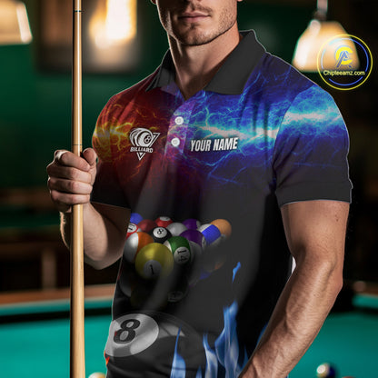 Orange And Blue Custom Lightning Men's Billiard Shirts – Billiard Pool Team Jerseys Polo & 1/4 Zip TDM4014