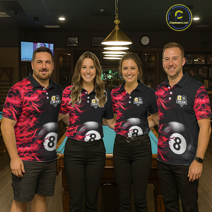 Red Flaming 8 Ball & 9 Ball Billiard Shirt For Women Custom Pool Team Jersey Polo & Quarter Zip TDM5481