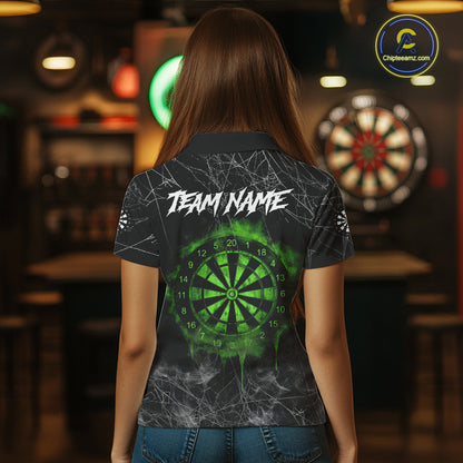 Black And Green Smoke Grim Reaper Funny Dart Shirts For Women Custom Dart Jerseys, Darts Clothing TDM5486
