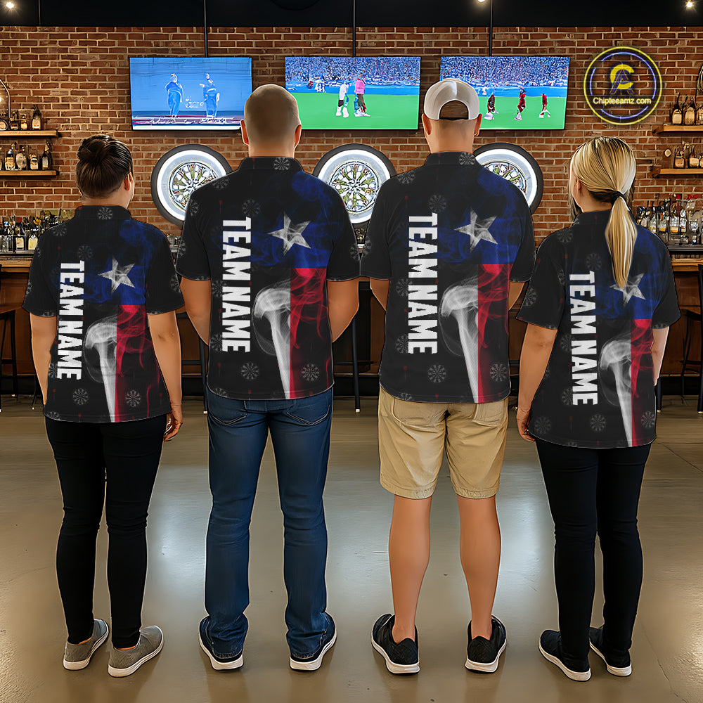 Personalized Texas Flag Smoke Darts Polo & Quarter Zip For Men Custom Texas Darts Team Jersey TDM5487