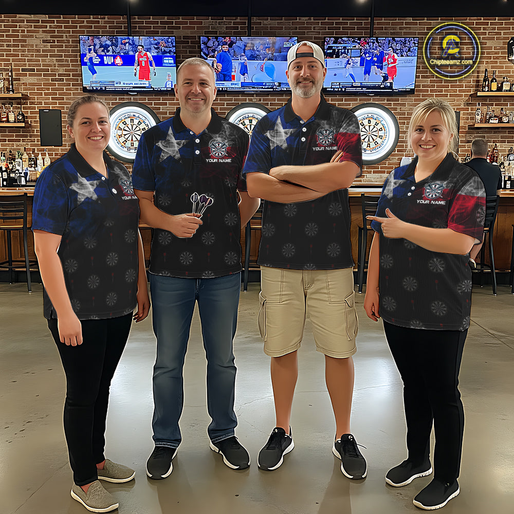 Personalized Texas Flag Smoke Darts Shirt For Women Custom Texas Darts Team Jersey Polo & 1/4 Zip TDM5488