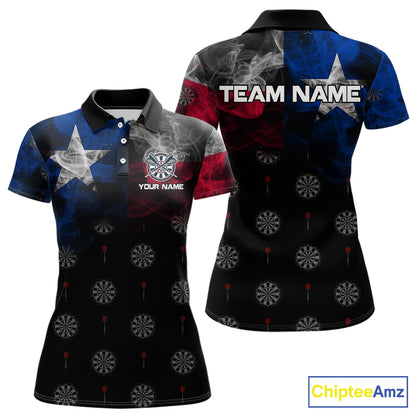Personalized Texas Flag Smoke Darts Shirt For Women Custom Texas Darts Team Jersey Polo & 1/4 Zip TDM5488