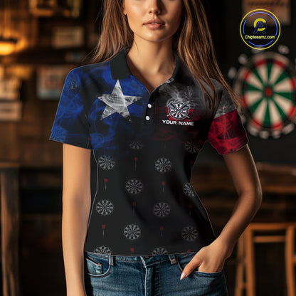 Personalized Texas Flag Smoke Darts Shirt For Women Custom Texas Darts Team Jersey Polo & 1/4 Zip TDM5488